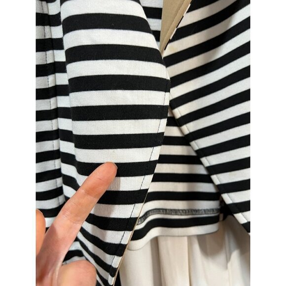 Chico's 1 Sz M Black Striped Moto Jacket Blocked Ponte Knit Tuxedo Blazer - Picture 5 of 15